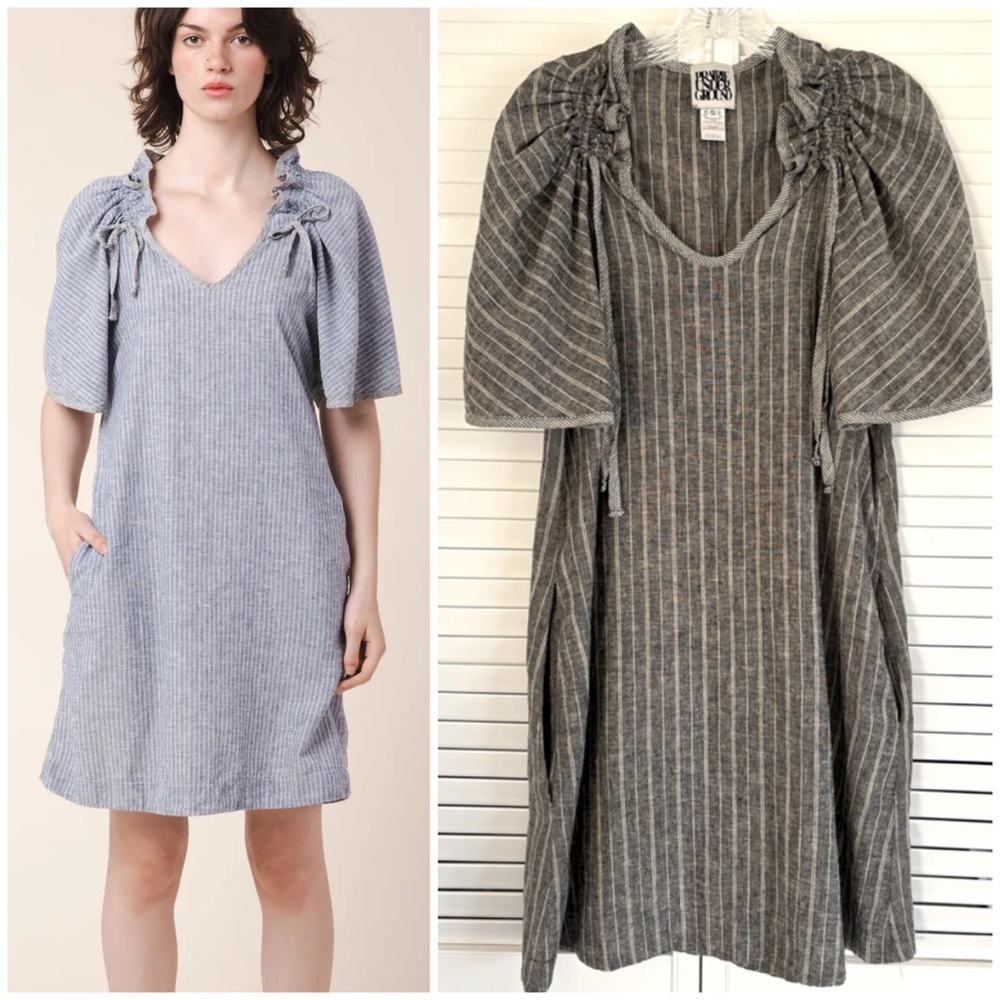 Prairie Underground Hemp Cotton Confetti Dress in Grey White Stripe Sz S